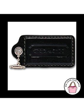 RARE 3" XL COACH Dark Brown Patent Leather Key Fob Bag Charm Keychain Hang Tag